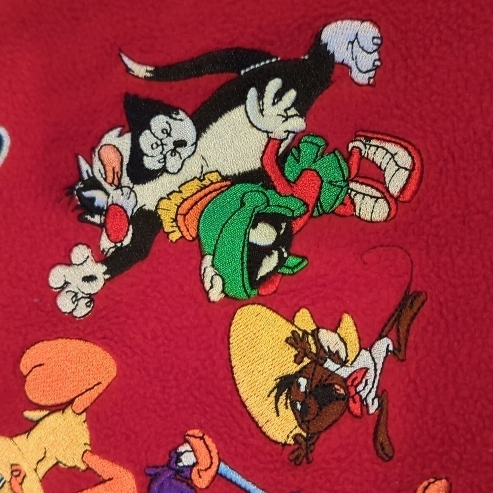 2000's Y2K Looney Tunes Vintage Warner Bros Studio Store Qtr Zip Fleece Red - Picture 6 of 13